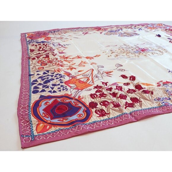 Longchamp Paris 100% Silk Scarf Floral Castle Pink - 34x34 - Picture 4 of 6